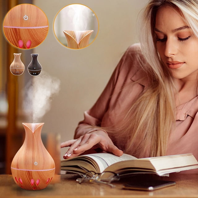 Xihbxyly Difusor de Aroma Portátil, Humidificador Led de Aromaterapia, Luz Nocturna de 7 Colores, Ambientador, Ambiente Relajante, Antiestrés, Alimentación Por Usb, Capacidad de Agua de 130 Ml, Tamañ