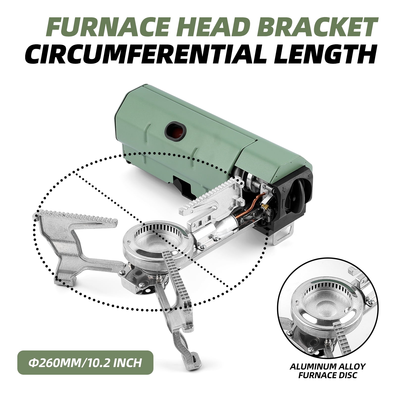 Portable Camping Stove, Sage Green, Aluminum Alloy Furnace with 10.2 Inch Burner Head, Foldable Gas Stove with Carry Bag, Manual for Outdoor Cooking
