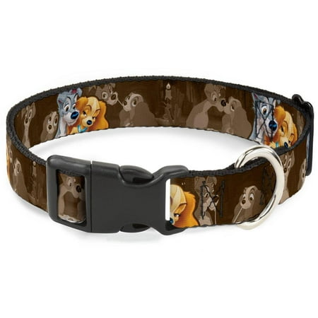 Buckle-Down PC-WDY372-NL Plastic Clip Collar-Lady and Tramp 2-Poses/Spaghetti Kiss Scene Browns 1 Wide - Fits 11-17 Neck -