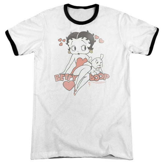 Betty Boop Classic With Pup Adult Ringer White Black