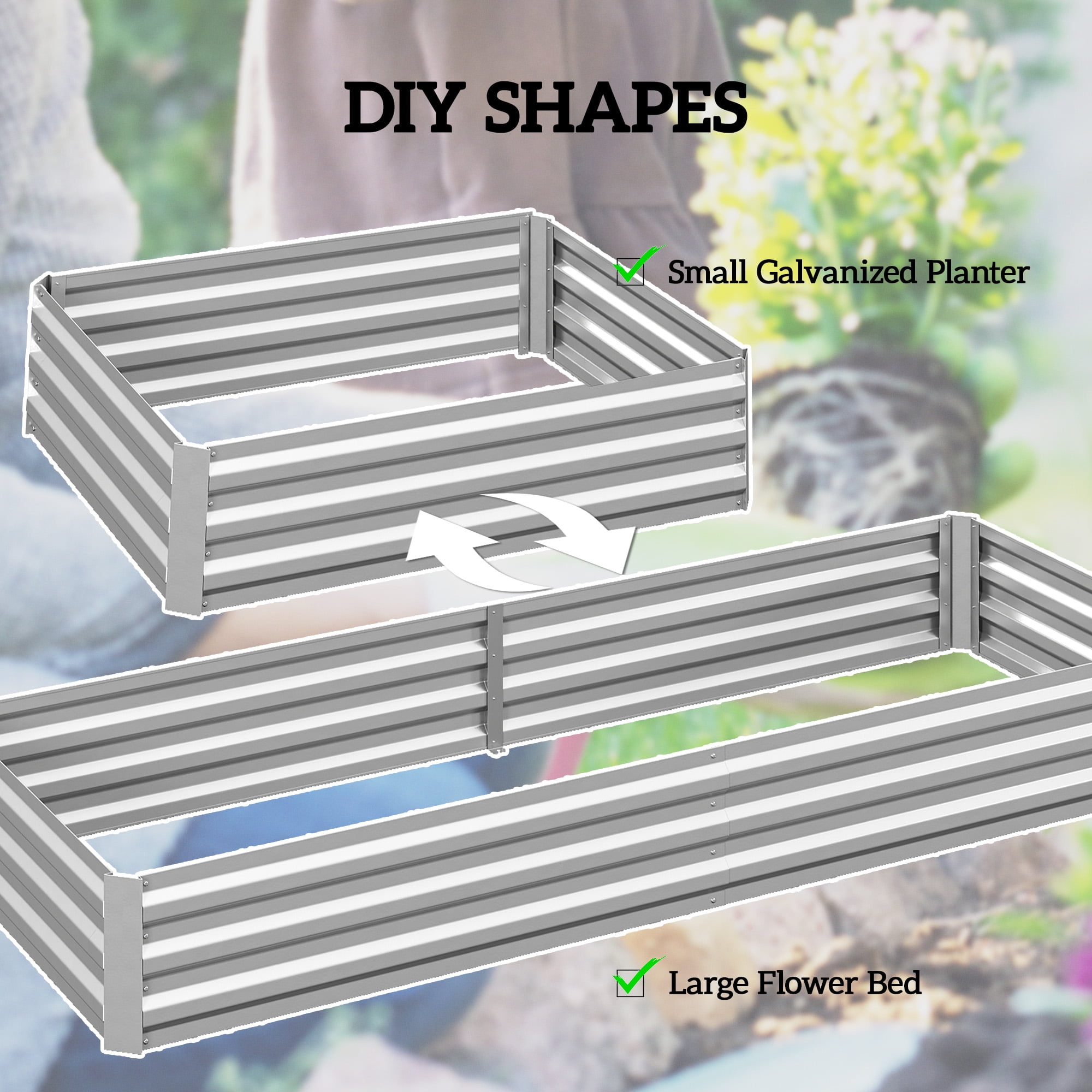 Outsunny 95" x 36" x 12" Galvanized Raised Garden Bed, Metal Elevated Planter Box, Easy DIY and Cleaning for Growing Flowers, Herbs, Silver