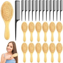 40 PCS Wood Hair Brush Set, Wooden Cushion Brush and Plastic Tail Comb, Bulk Hairbrushes, Hair Styling Kit for Detangling, Sectioning, Daily Hair Care, Home or Salon Use, Party Favors