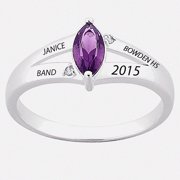 Freestyle, Sterling Silver Marquise Birthstone & Diamond Class Ring, Personalized, High School or College Graduation