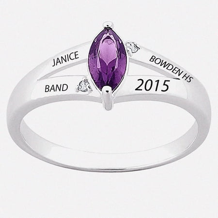 Freestyle, Sterling Silver Marquise Birthstone & Diamond Class Ring, Personalized, High School or College Graduation