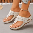 thumbnail image 3 of Rokment Women's Beach Orthopedic Wedges Flip Flops Summer Fashion Comfortable Leather Arch Support Platform Thongs Slip on Dress Walking Slides Sandals for Woman White Size 9.5, 3 of 7