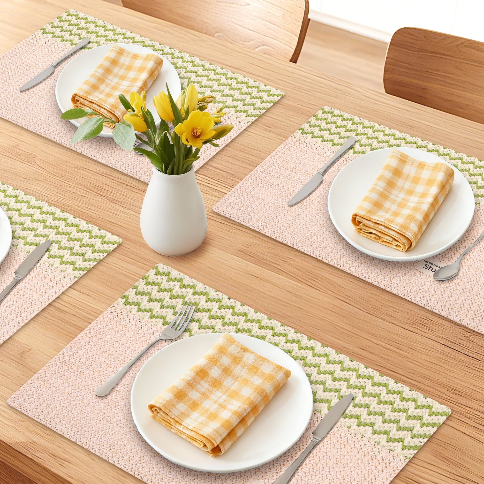 Unique Bargains Polyester Rectangular Placemats 4pcs Beige 17.7"x11.8"