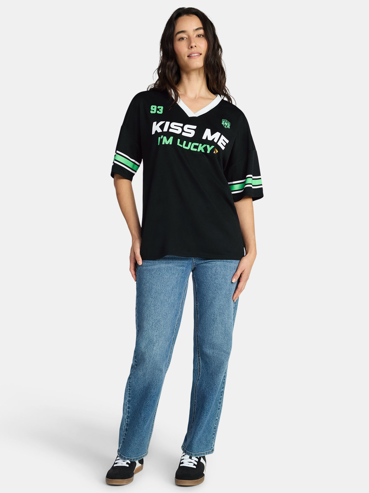 Saint Patrick's Day Women's Kiss Me Jersey with Short Sleeves from Holiday Time, Sizes XXS-XXL