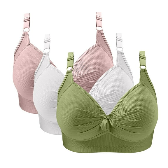 Fatuov Wireless T-Shirt Bras for Women Plus Size Soft Daily Bras for Casual Full Coverage Seamless Push Up Bralette, 3-Pack, Multicolor, 48B
