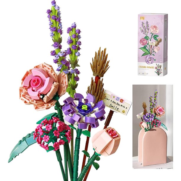 Kit de construcción de ramo de flores, juego de bloques de flores artificiales, juguete para adultos, colección botánica creativa para decoración del hogar, regalo de cumpleaños y San Valentín.