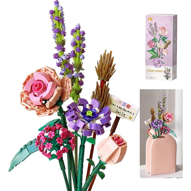 Kit de construcción de ramo de flores, juego de bloques de flores artificiales, juguete para adultos, colección botánica creativa para decoración del hogar, regalo de cumpleaños y San Valentín.