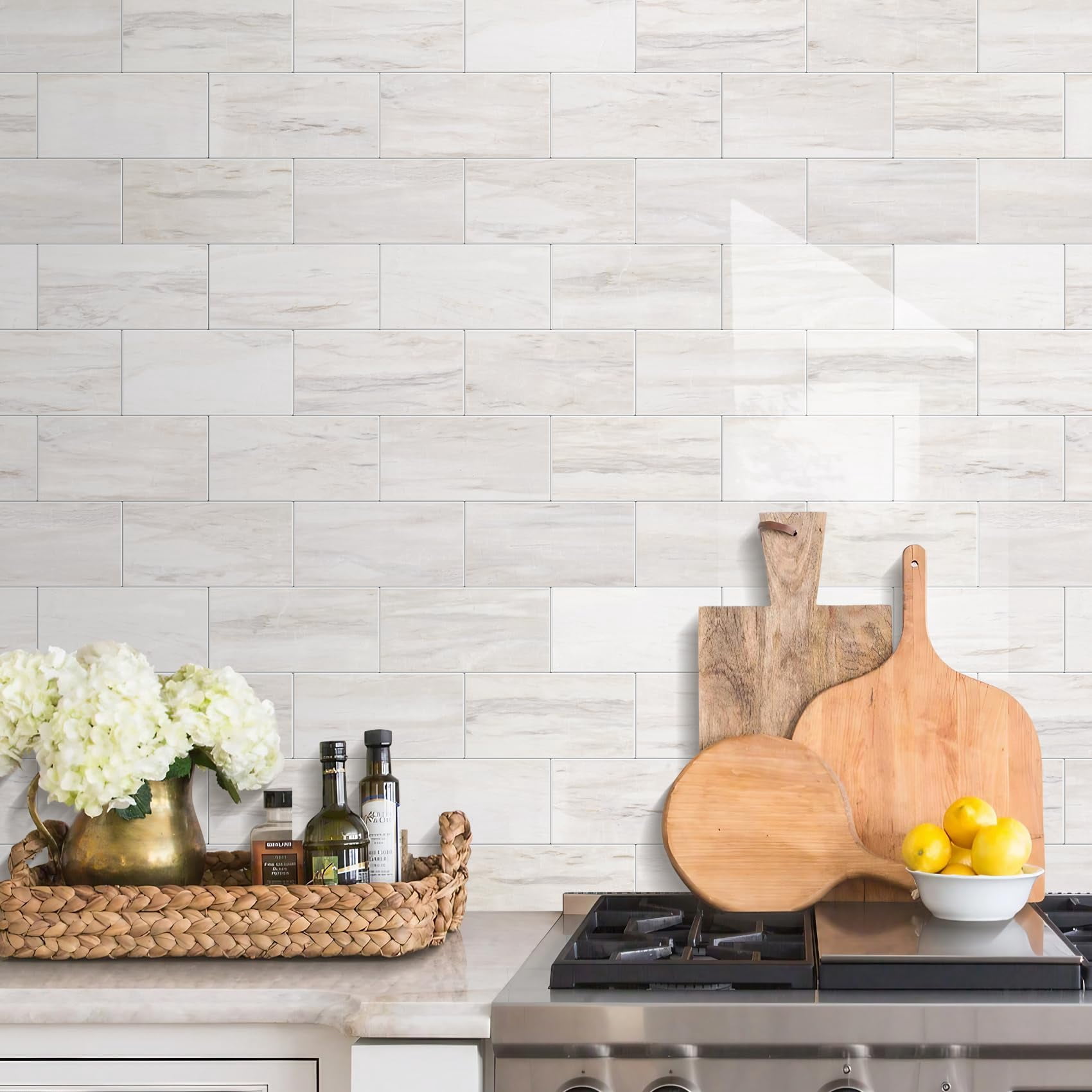 Subway Tile Peel And Stick Backsplash  Glossy Light Brown Pvc Self Adhesive On For Kitchen Bathroom(10 Sheets)
