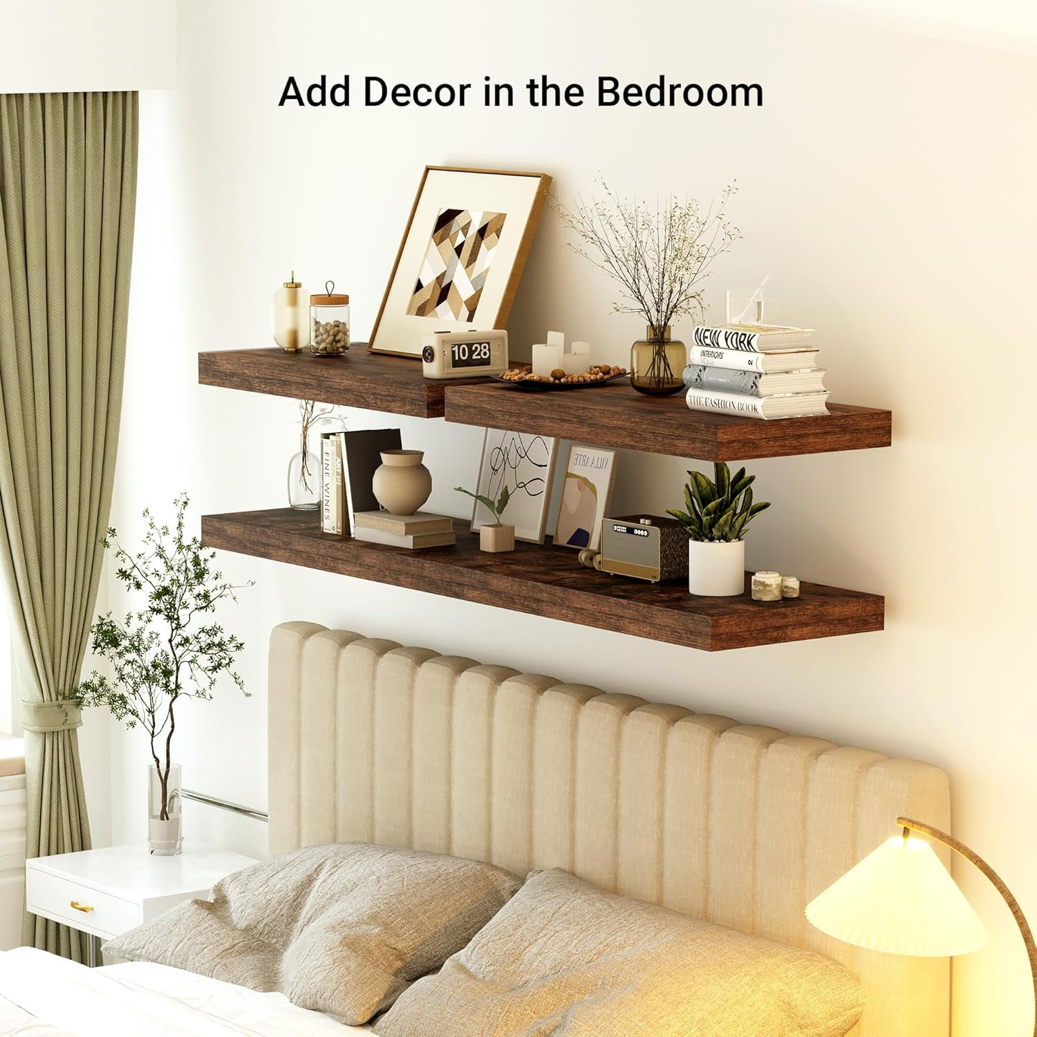 12" Deep Floating Shelves, 36 x 12 Inch Wall Mounted Long Floating Shelf with Invisible Brackets, for Home Decor, Bedroom, Kitchen, Living Room, Bathroom - 1 Pack, Rustic Brown