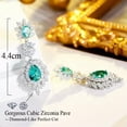 thumbnail image 4 of Green CZ Long Dangle Feather Drop Earring White Gold Plated Elegant Costume Gift, 4 of 9