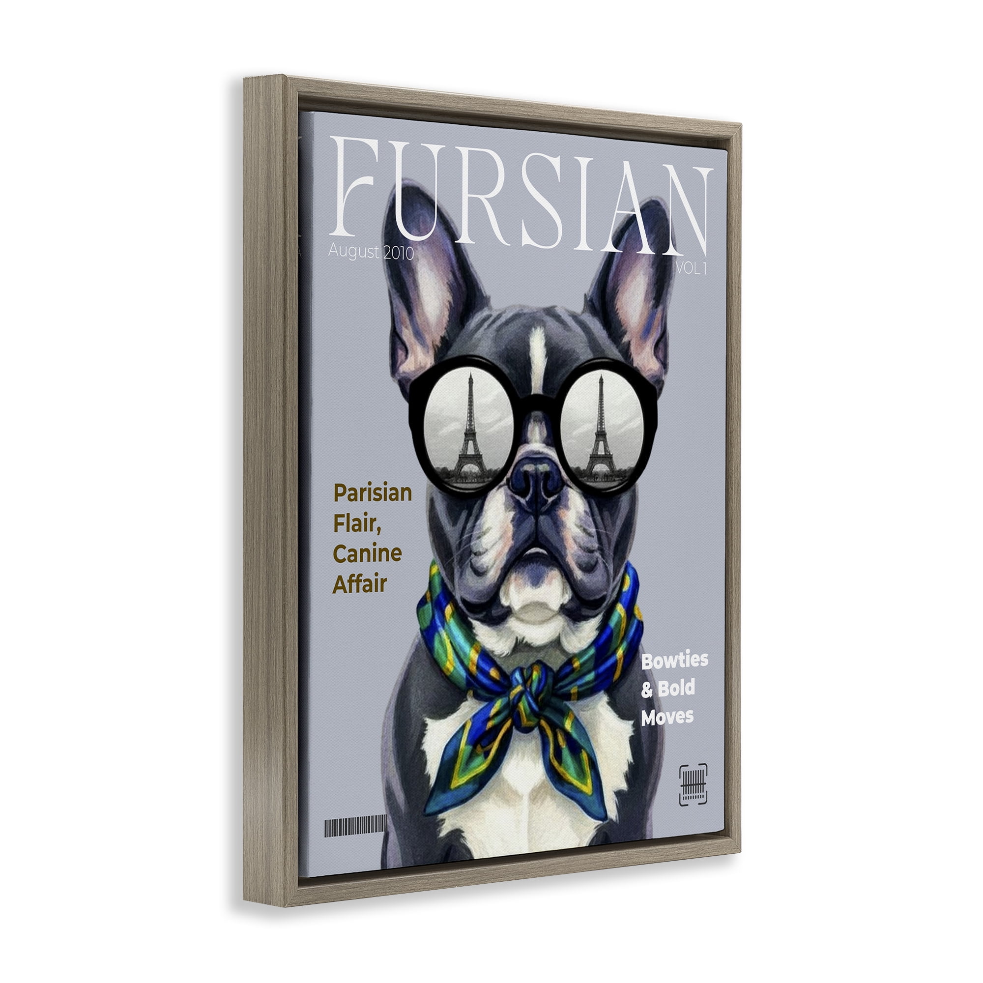 Stupell Industries Fursian Dog Fashion Magazine Brown Framed Floater Canvas Wall Art, design by A Barefoot Stylist