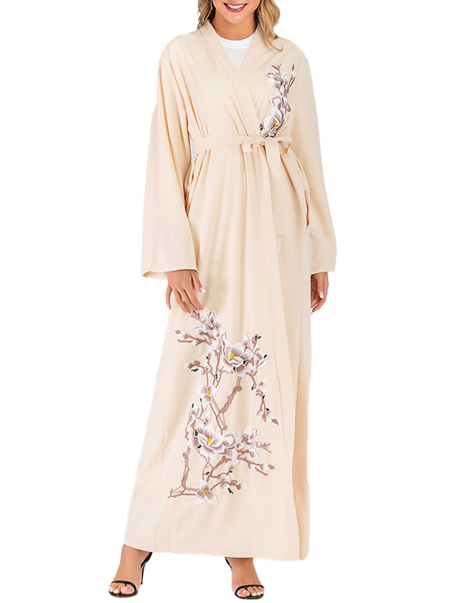 Muslim Women Fashion Mesh Cardigan Kimono Embroidery Open Abaya Dubai Maxi Dress 