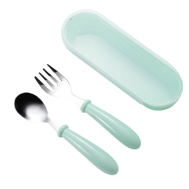Spoon Fork With Container Box Stainless Steel Kids Silverware Set