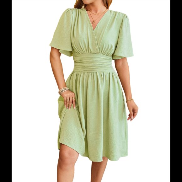 Vestido de Mujer de Verano 2025, Elegante Minivestido con Volantes y Escote en V Profundo, Vestidos A la Cintura Judías L