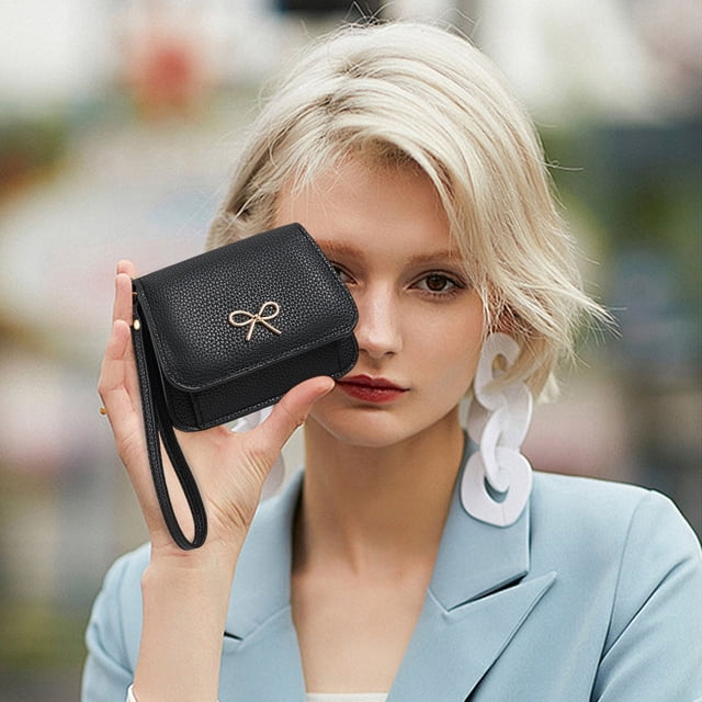 Kadlawus Women's Coin Purse, Soft Leather Card Holder for Daily Use, Lychee Pattern Bowknot Mini Handbag, Compact Zipper Closure for Cash, Cards, Small Items