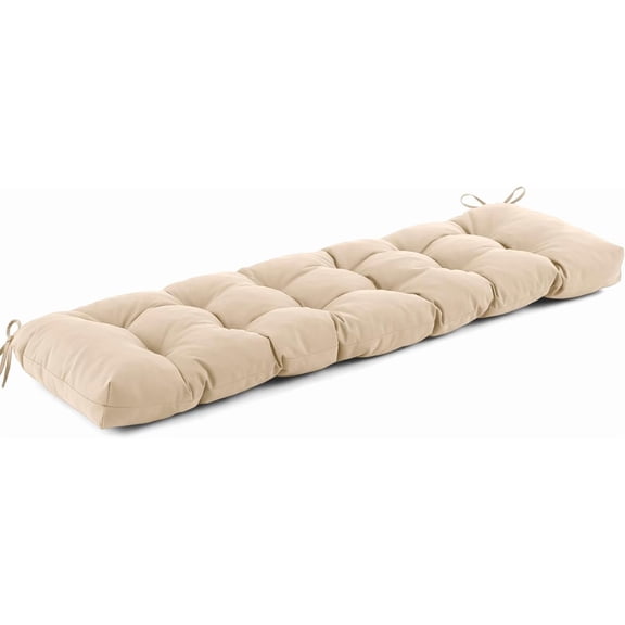 Outdoor Bench Cushion 48x18x5 Inch, Waterproof & Fade-Resistant Patio Furniture Cushions, Tufted Memory Foam Indoor/Outdoor Cushions for Couch Porch Swing with Non-Slip Backing & Straps, Beige