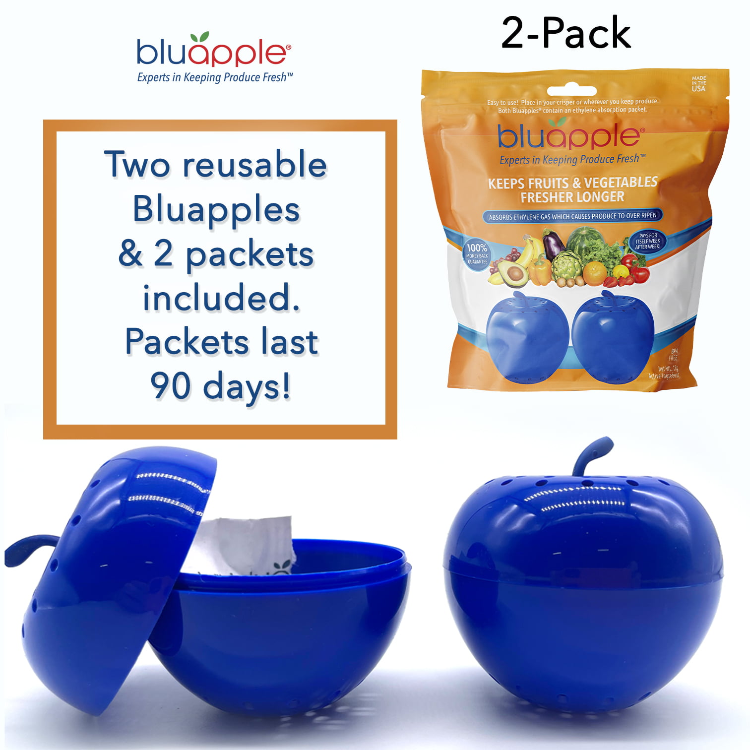 BluApple Produce Saver Refill Kit - Keep Fruits and Vegetables Fresh  Longer, 8 Veggie and Fruit Saver Packets, Each Packet Lasts up to 3 Months