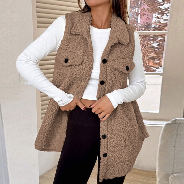 Timegard Fall Jackets for Women Fuzzy Fleece Vests Button down Sleeveless Warm Comfy Coats Winter Fashion