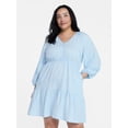 thumbnail image 5 of Time and Tru Women's Tiered Mini Dress with ¾ Sleeves, Sizes XS-XXXL, 5 of 6