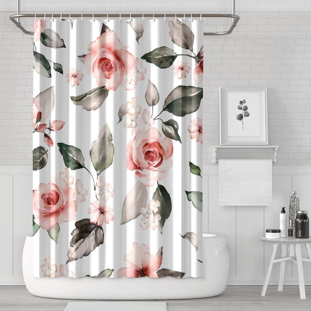 Pink Cute Flower Spring Floral (1) Shower Curtain Reusable Shower Liner,Pattern Polyester Bathroom Curtain,Shower Curtains Set with Snap-in,72x72Inch