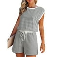 thumbnail image 3 of Women's Summer Romper, Cap Sleeve, Striped Shorts Overalls, Adjustable Drawstring Waist, Comfortable for Summer, 3 of 6