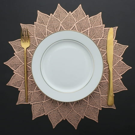 

Kyutong Rose Gold Placemats Set of 6 Hollow Out Floral Place Mats for Dining Table Holiday Wedding