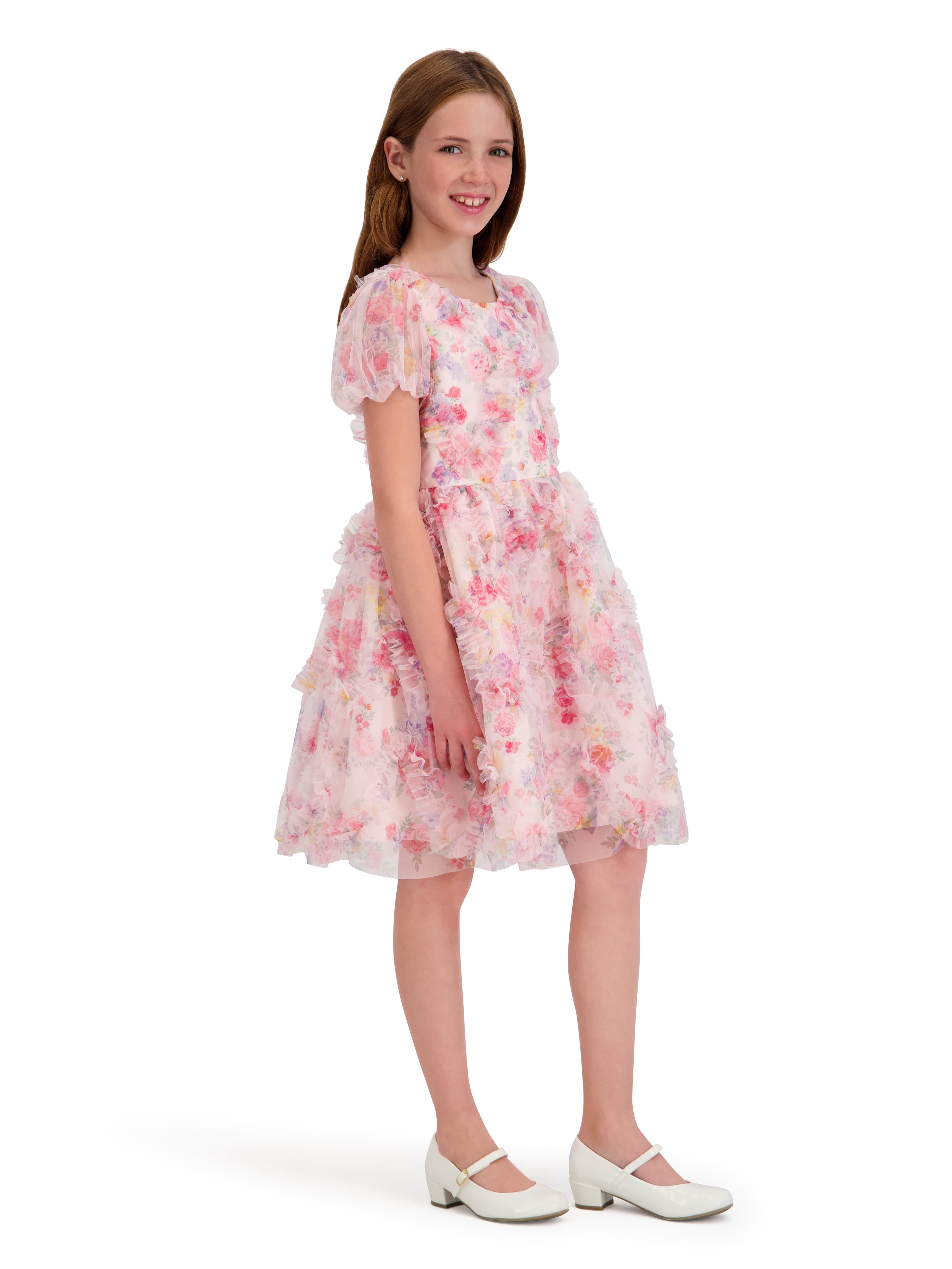 Kensie Girl Short Sleeve Allover Printed Ruffle Dress, Sizes 4-16