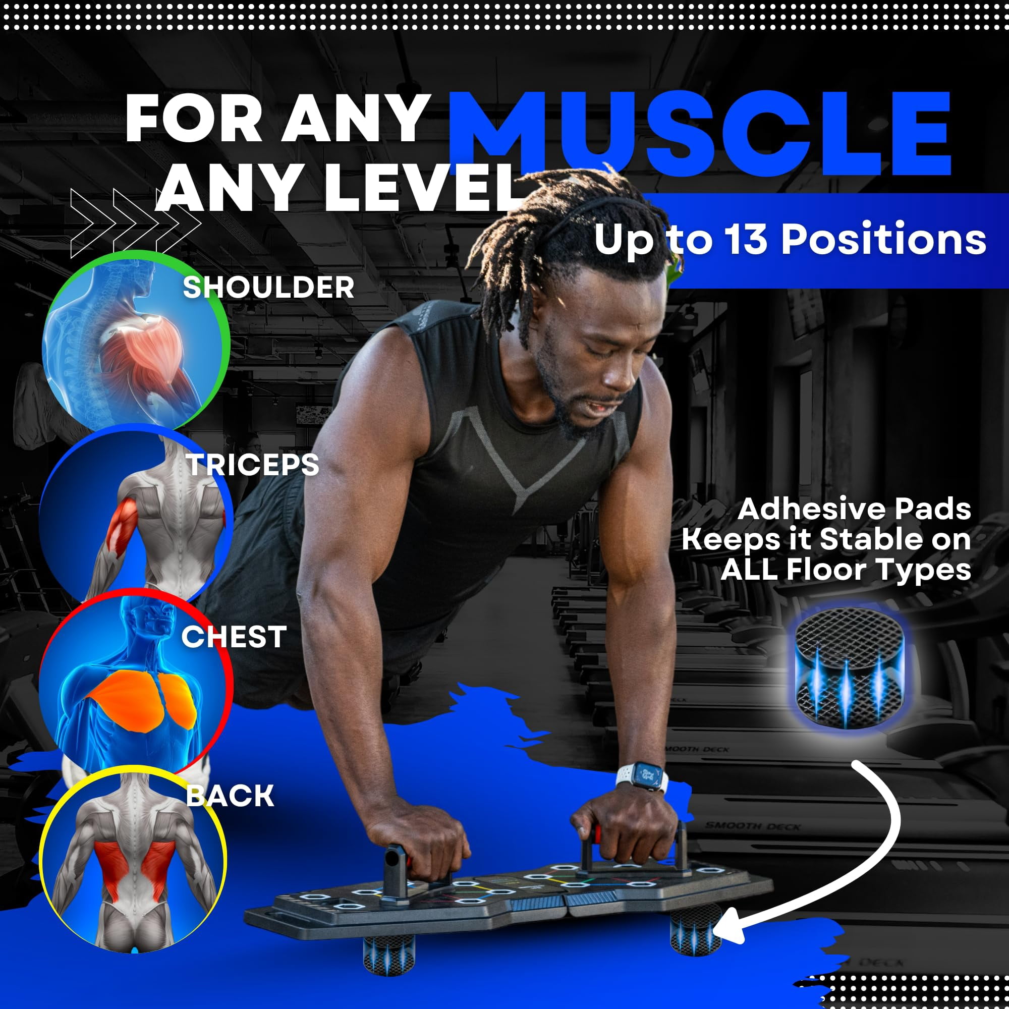 Push Up Board For Full Body Workout At Home - Portable  Joint Friendly Fun & Motivating Equipment With Qr Code Guided Workouts Ideal Men Women Teens