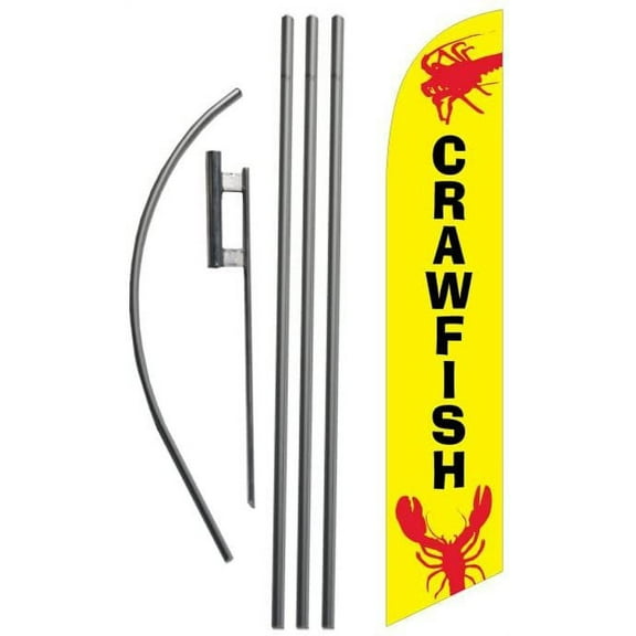 Crawfish Craw Fish yellow 15ft Feather Banner Swooper Flag Kit - INCLUDES 15FT POLE KIT w/GROUND SPIKE