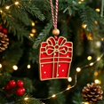 thumbnail image 7 of Red Gift Box Wooden Christmas Ornament, Rustic Holiday Tree Hanging Decor with Wood Bead, Cute Xmas Party Home Decoration Gift, 2.76 Inch, 7 of 7