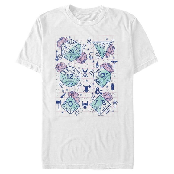 Men's Dungeons & Dragons Pastel Floral Dice Graphic Tee White 2X Large