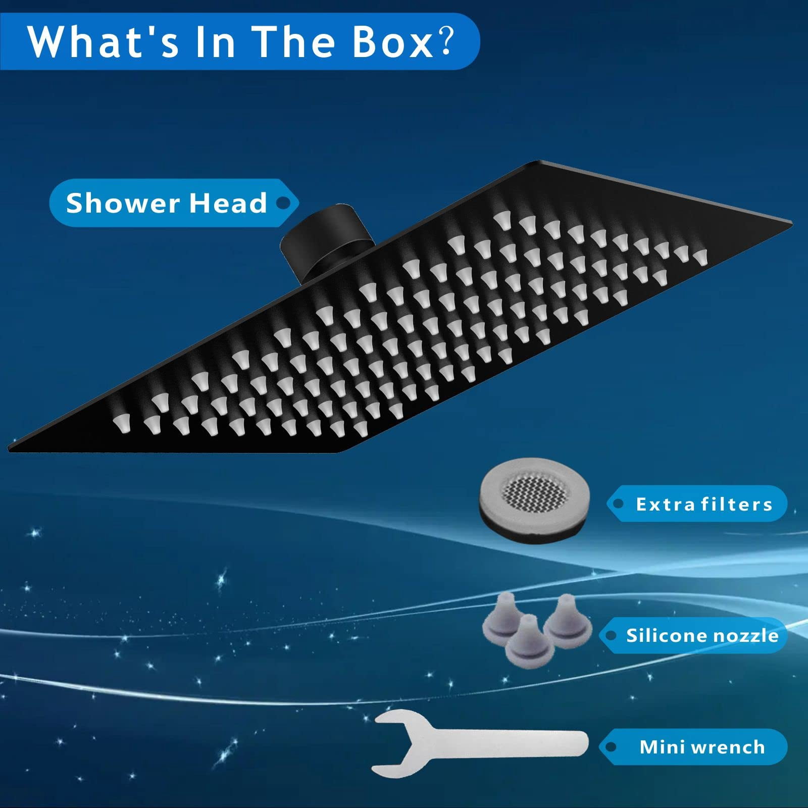 Rain Shower Head - High Flow Large Rainfall Heads Made Of Stainless Steel Waterfall Bathroom Square Showerhead Ceiling Or Wall Mount (12" Black)