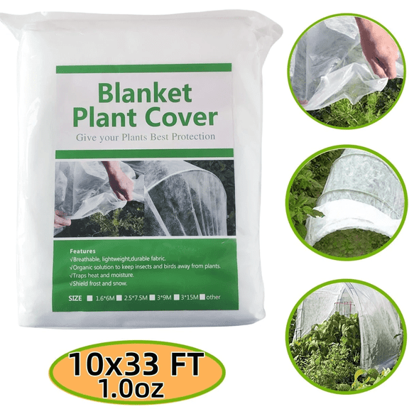Plant Covers Freeze Protection, Floating Row Cover, Reusable Frost Cloth Blanket Floating Garden Fabric Plant Cover for Winter Frost Sun Pest Protection (10x33 ft 1.0oz)
