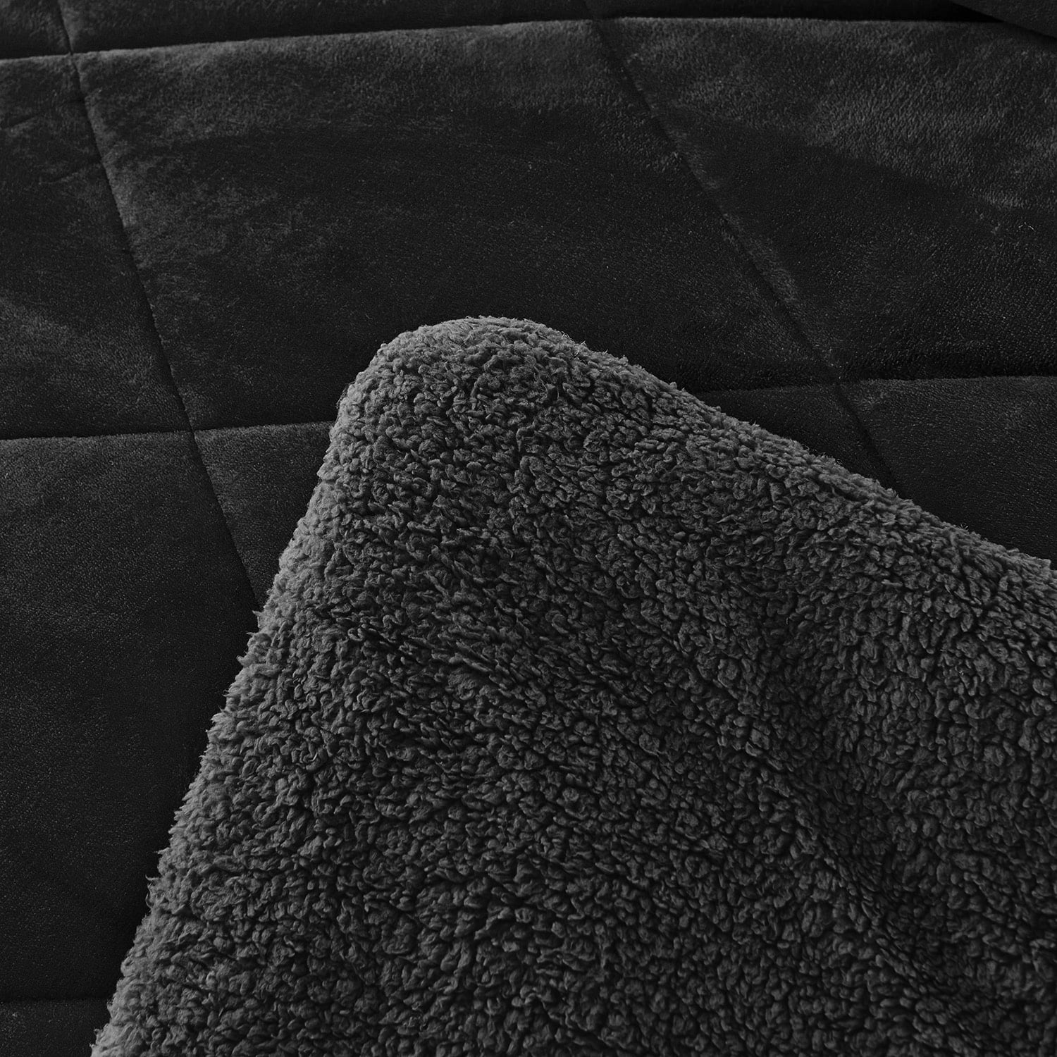 JML Sherpa Fleece Borrego Blanket 3 Pieces,King 79" x 91",Thick Warm Blanket,Black,6.5lb