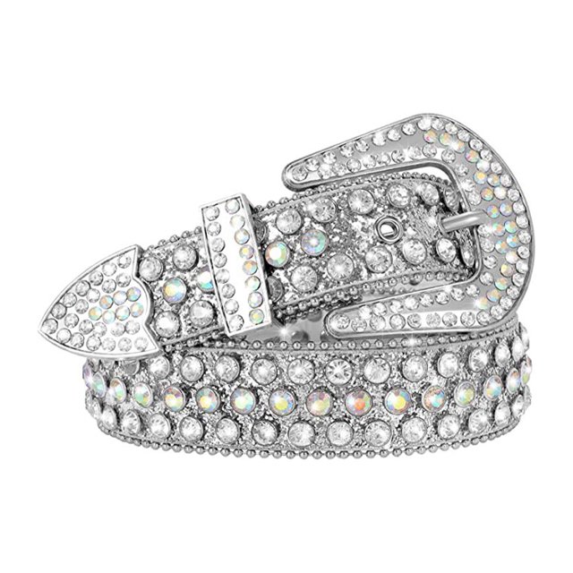 Decodeary Wide Application Rhinestone Belt Western Belt For Parties Bars And Concerts Modify Waist Line Silver 105cm 1Set