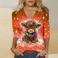 thumbnail image 2 of Women Christmas Highland Cow Shirt Cute Animal Graphic Farm Pullover Country Western Casual 3/4 Sleeve Shirts Tops, 2 of 5