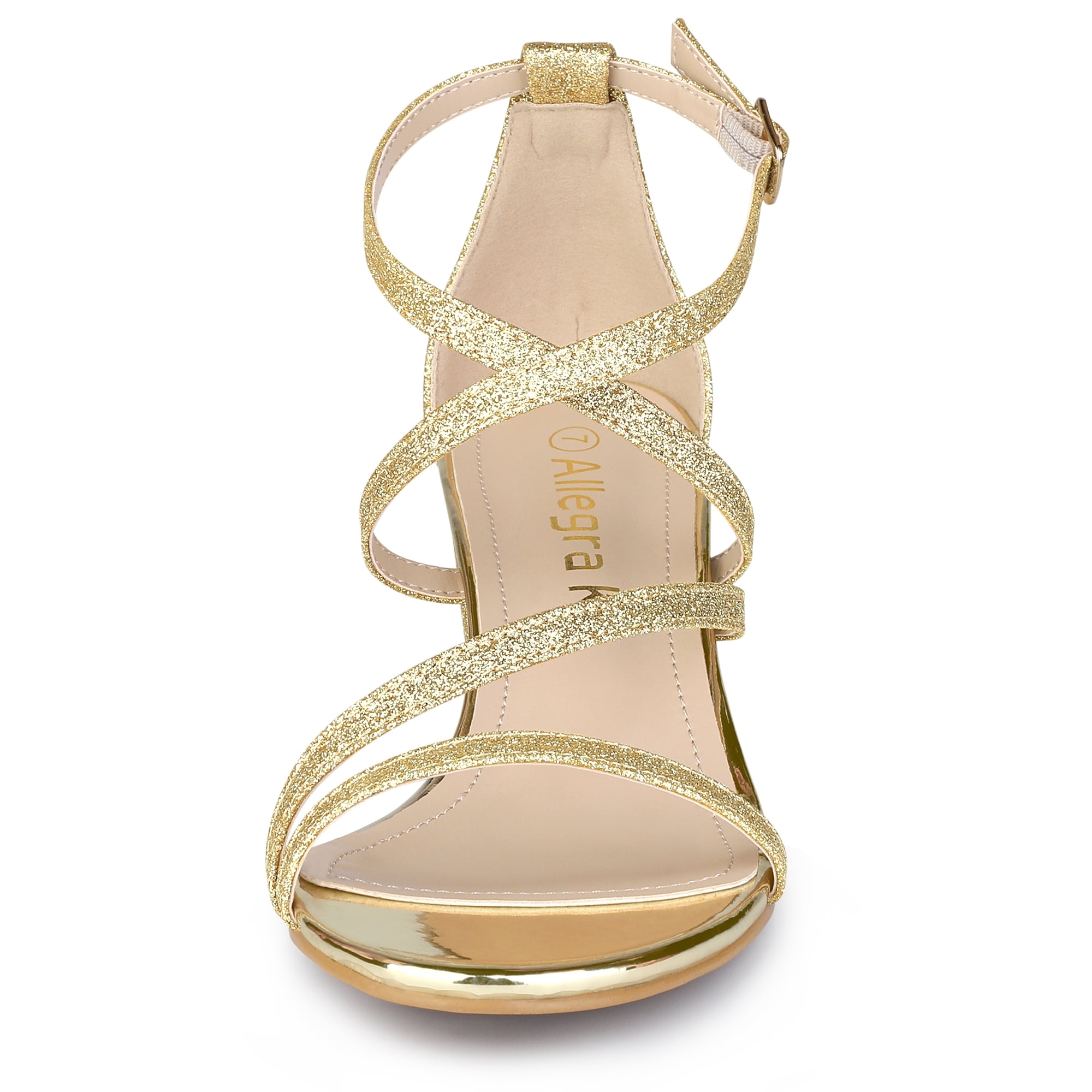 DARING DIVA Women's Stylish Glitter Crisscross Strap Chunky Heels Sandals Perfect Gold 7