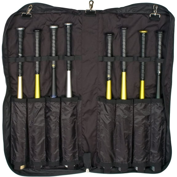 Champion Sports Folding Zippered Nylon Bat Portfolio with Hanging Hook - Holds 8 Bats
