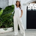 thumbnail image 2 of EHQJNJ Female Summer Rompers for Women 2024 Dressy Solid Jumpsuit Retro Casual Pocket Long Wide Leg Lace up Jumpsuit Black Jumpsuit for Women Petite Length Formal Womens Jumpsuit Dressy Winter, 2 of 5