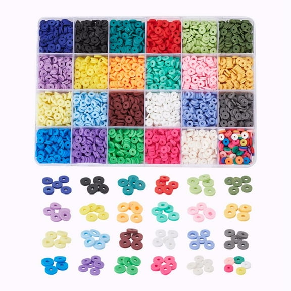 4224Pcs 24 Colors Handmade Polymer Clay Beads Disc/Flat Round Heishi Beads for DIY Jewelry Crafts Supplies Mixed Color 6x1mm Hole: 2mm 176pcs/color