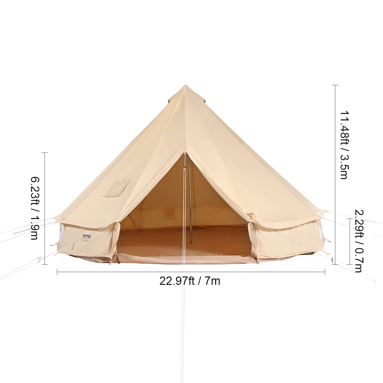 VEVOR Canvas Bell Tent, 4 Seasons 7 m/22.97 ft Yurt Tent, Canvas Tent for Camping with Stove Jack, Breathable Tent Holds up to 12 People, Family Camping Outdoor Hunting Party