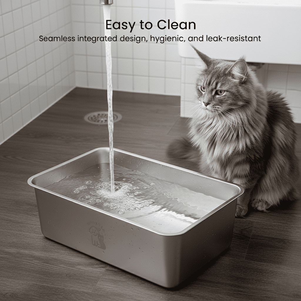 CrazyMall Extra Large Non-Slip Stainless Steel High-Sided Cat Litter Box Set with Multi-functional Eco-friendly Cat Scratcher, Silver