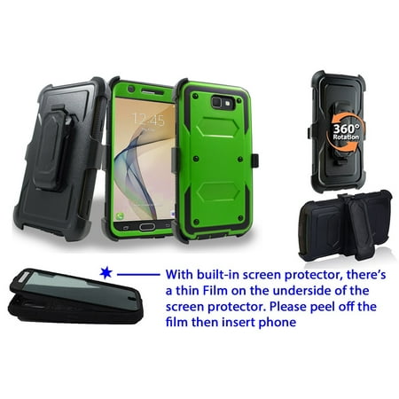 for Samsung Galaxy J7 V J7 PERX case Phone Case 360° Cover Screen Protector Clip Kick Stand Holster Hiking Shock Bumper Green