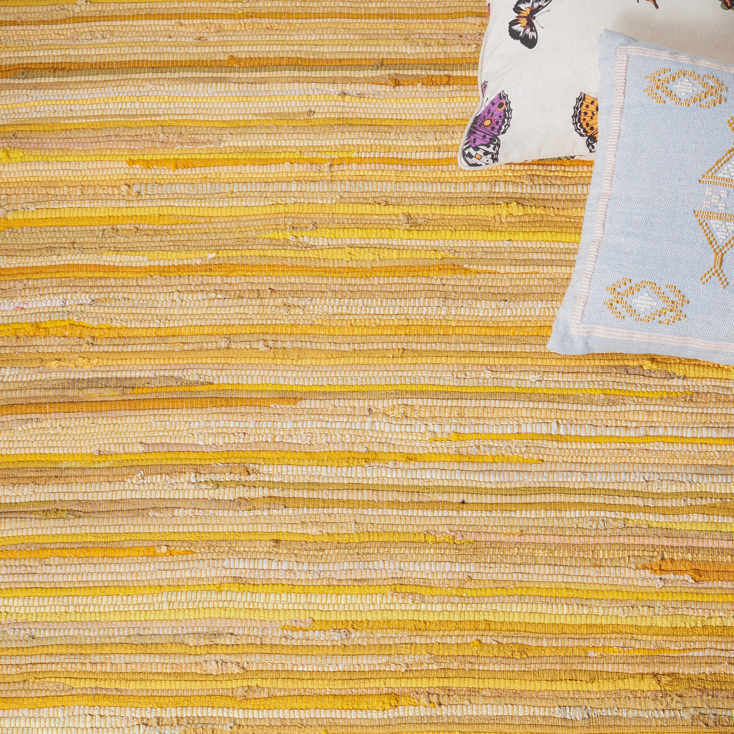 SAFAVIEH Rag Fergal Striped Cotton Area Rug, Yellow/Multi, 8' x 10'