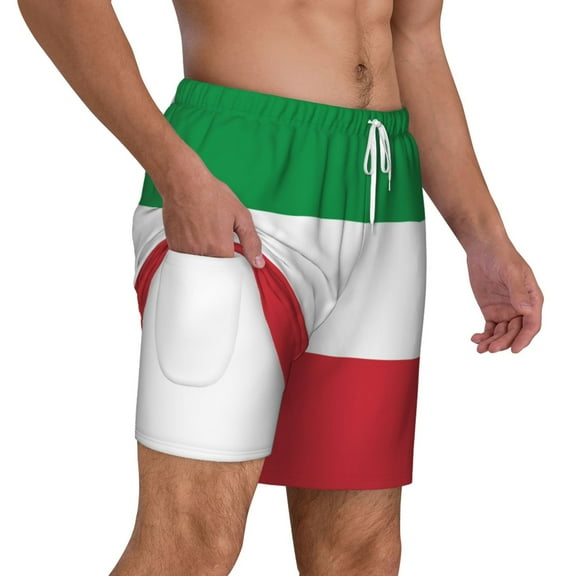 Men's Flag Of Italy Swim Trunks with Compression Liner Bathing Suit Swimwear
