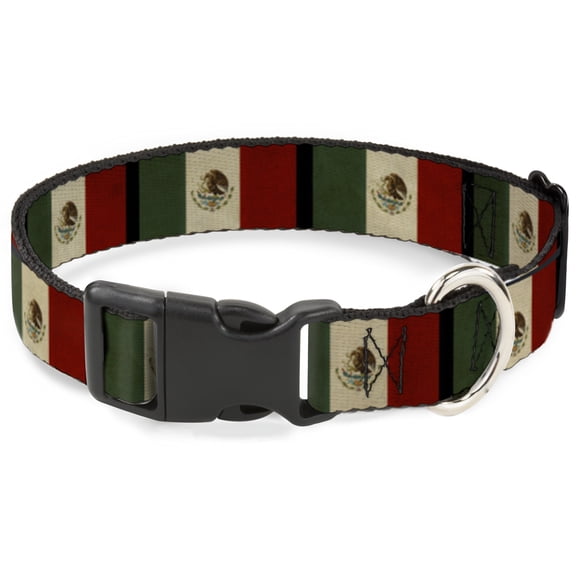 Buckle-Down Pet Collar, Dog Collar Plastic Buckle, Mexico Flag Distressed, 7 to 8.5 Inches 0.5 Inch Wide