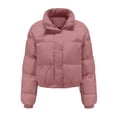 thumbnail image 5 of Mifsaly Womens Cropped Puffer Jacket Full Zip Stand Collar Regular Fit Warm Quilted Coat Casual Winter Padded Outerwear Pink,M, 5 of 7